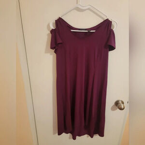 H by Halston Womens XSP Burgundy/Purplish Dress Split Shoulder Relaxed Baby  Fit